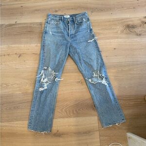 Agolde Light Blue Distressed Straight Leg Jeans